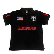 Haunted Mound Polo Shirt America Retro Street Hip Hop Short Sleeve Shirt Y2k Men Casual Embroidery