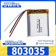 3.7v 850mah 3.14Wh NTC 3-Wires Thermistor Li Lithium Battery 803035 Li-ion Repair GPS Bluetooth Spea