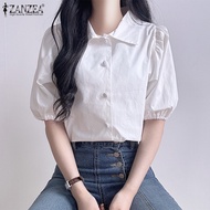 ZANZEA เสื้อผู้หญิงสไตล์เกาหลีเสื้อเสื้อธรรมดาคอปกตุ๊กตาแฟชั่นใหม่เสื้อ #10