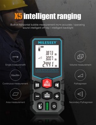 MILESEEY X5 เครื่องวัดเลเซอร์ แบตเตอรี่ชาร์จได้ เซ็นเซอร์วัดมุม/ความสูง-ระยะราบ วัดไกล 40m 60m 100m