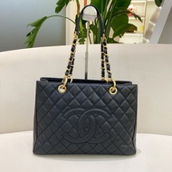 Chanel香奈兒 GST 黑金荔枝紋牛皮托特鏈條包