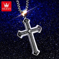 OPK Men Necklace Stainless Steel Three Layers Cross Pendant Bible Casual Black Accessories GX1360