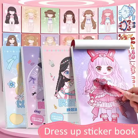 Dress Up Sticker Book Girl Sticker Book Children's Cartoon Makeup Show Puzzle Cartoon Handmade DIY B