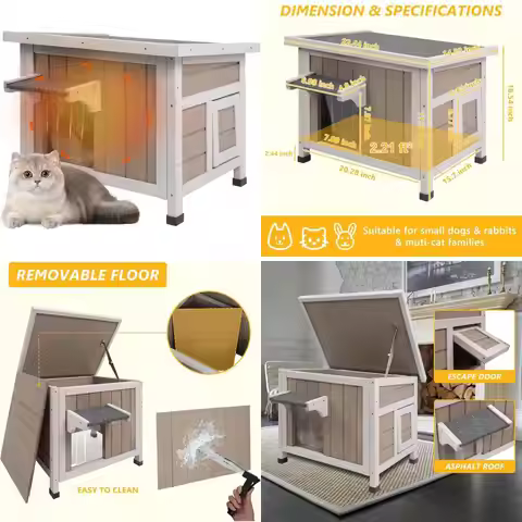 Weatherproof Outdoor Cat Shelter, Insulated 22.44L Enclosure for Feral Cats, All-Round Foam Protecti