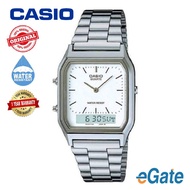 [100% Original] 1Year Warranty Casio AQ-230A-7D Unisex Analog Digital Dual Time White Dial Stainless