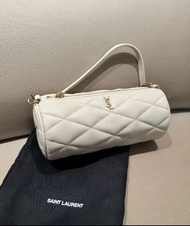 全新SAINT LAURENT YSL 金標Logo鏈條 皮革 圓筒包腋下包單肩袋 迷你 mini  白色