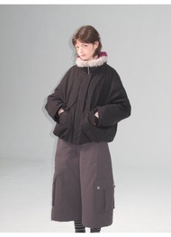 odd maker毛毛領短款羽絨服女冬季90白鴨絨時尚保暖工裝外套