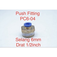 Pc6-04 Pneumatic Coupler Fitting Straight Hose 6mm Drat 1/2inch Connector Slip Lock Push Tube Brass Connector Male Thread Straight | 2.048.0016 | Pc6-04