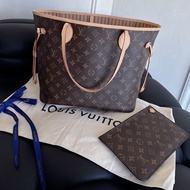 【近新閒置品】Louis Vuitton路易威登 LV neverfull老花nf大號購物袋子母款 晶片款托特包 米色內裡
