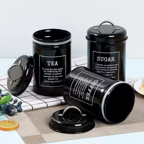 3Pcs 1L Coffee Bean Storage Canisters Tea Sugar Vacuum Sealed Jars Canisters Heat Metal Kitchen Crea