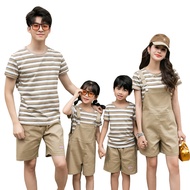 Stripe Family Matching Shirt Women Girl Jumpsuit Kids Set Wear Short Pants For Men Women  Korean Style Summer Holiday