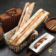 H&X 10Pcs Oil Proof Kraft Paper Long Bread Bags With Transparent Window Baguette Baking Packaging Ba