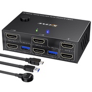 Ultra HD 4K@60Hz Dual Monitor HDMI KVM Switcher Four B 3.0 Ports Extended Display KVM Switcher for 2 Computers Share 2 M