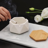Unique Ceramic Ashtray + Wooden Lid / Aesthetic Ashtray