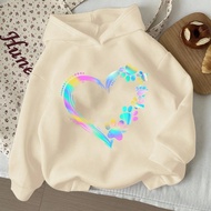 Tween Girls' Casual Cute Colorful Heart, Animal Paw Print Pattern Black Long Sleeve Loose Fit Thick 