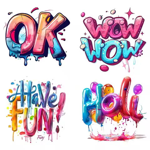 2PCS 22cm Cartoon Fun Letter Stickers Hello Wow Ok Heat Transfer Printing Ironing Patch Stickers Cut