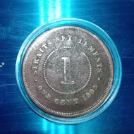 koin kuno asing 1 cent straits settlements