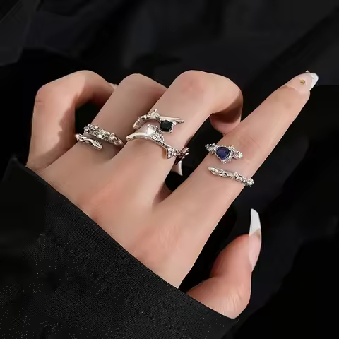 Punk Irregular Y2k Rings Set With Opal Rings For Women Girl Heart Butterfly Open Finger Ring Party A
