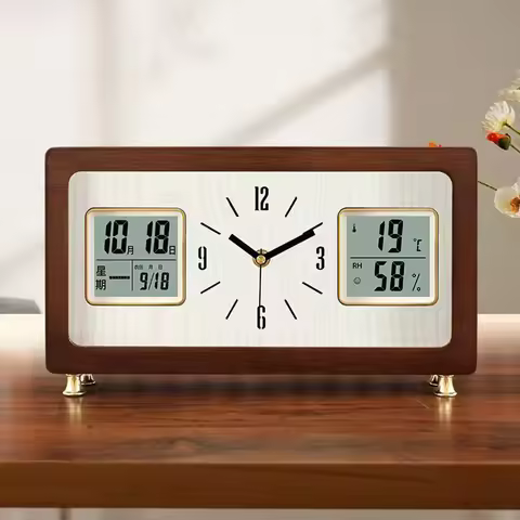Japanese Clock Desktop Clock with Temperature and Humidity Meter Clock Nordic Wooden Table Clock Bed