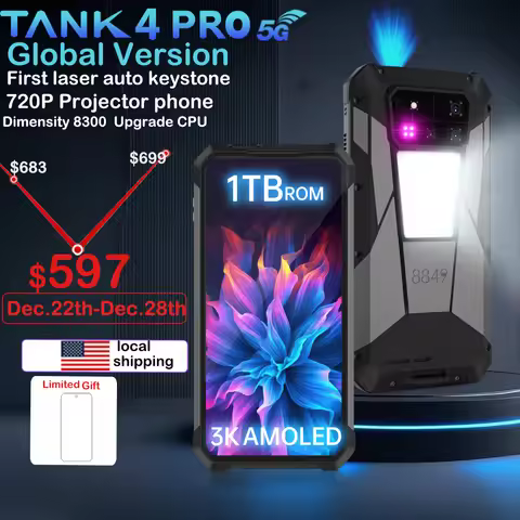 8849 Tank 4 Pro Unihertz 5G Rugged Projector Smartphone 36G 1TB Android 14 Sports Phone 11600mAh Dim