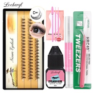 Lvcheryl 10D D+ Eyelash Extension With Glue Tweezer Natural Fake Lashes Extensions Set Kit 60 Bundle