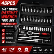 46PCS 1/4" Drive Ratchet Wrench Tool Set Socket Tool Kit Auto Repair