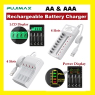 Pujimax USB 4 Slots 8 Slots AA AAA Rechargeable Battery Charger LCD Display Power Display Rechargeab