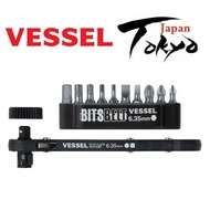 【100% Tulen】Set pemacu ratchet plat VESSEL (dengan 10 Phillips, kepala rata dan bit hex) TD-70