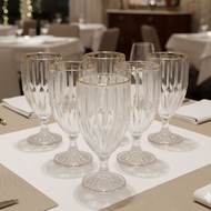 Vishine Fluted Ribbed Gold Rim 300ml Water Goblet Set Clear Textured Drinking Glass Wine Glass Set