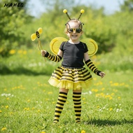 MAHES Bee Costume Set, Striped Knee Stocking Costume Wings Bumblebee Costume, Dress Up Antenna Headb