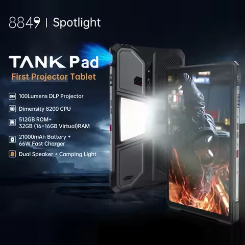Unihertz 8849 Tank Pad Rugged Tablet PC Projector Tablet 10.95 inch 120Hz 16GB 512GB 21000mAh Batter