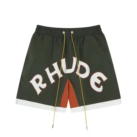 Rhude Color Blocking Cute Letter Print Drawstring Shorts Casual Summer Pants For Men And Women Cross