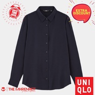 (Extra Discount) The-Fahrenheit Ichika Uniqlo Women Blouse Rayon Long Sleeve-Navy