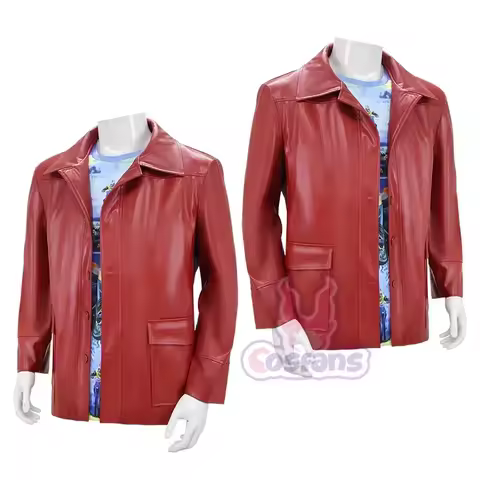 Fight Club Tyler Durden Cosplay Costumes Tyler Durden Brad Biker Leather Jacket Red Coat Shirt Glass
