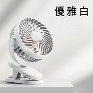 USB充電辦公室桌面臺式小型靜音迷你戶外可擕式夾子風扇嬰兒車風扇（10000mAH大容量）白色雙電續航5-8h