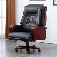 Padded Seat Leather and Wood Office Chair High Back Executive Chair for Executives