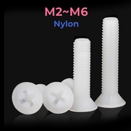 White PA66 Nylon Countersunk Head Screws M2 M2.5 M3 M4 M5 M6 Plastic Phillips Flat Head Screw Bolts Length 4mm~40mm