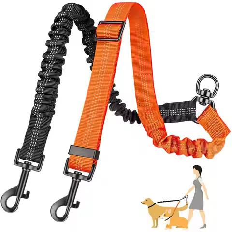 Double Dog Leash for Two Dogs - 2-in-1 Upgraded Double Leash for Two Dogs with Adjustable Strap & Sh