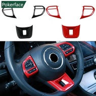 POKERFACE 3Pcs Car Steering Wheel Interior Button Cover Carbon Fiber Sticker Interior Decoration for