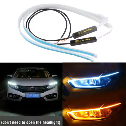 2pcs Ultrafine Cars DRL LED Daytime Running Lights Hite Turn Signal Yellow Flexible LED Strip Guide 