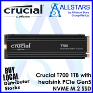 Crucial T700 1TB PCIe Gen5 NVMe M.2 SSD with heatsink (CT1000T700SSD5)(Read up to 11,700MB/s / Write up to : 9500MB/s)