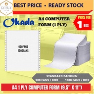 A4 1 PLY COMPUTER PAPER ( 9.5'' X 11'' ) / Computer Form Paper / 1ply / A4 Computer Form