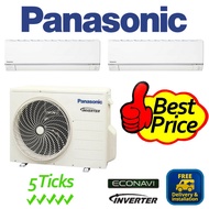 (BRAND NEW) PANASONIC AIRCON SYSTEM 2 INVERTER SYSTEM (5 TICKS): CU-2XS20UKZ/ CS-MXS09XKZ x 2 WITH INSTALLATION