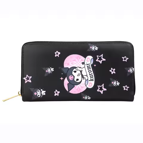 Miniso Kuromi Wallet Kawaii PU Leather Round Zipper Purse for Girls