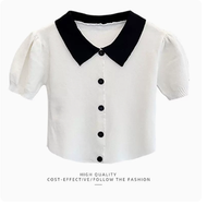 ONE - 夏短款襯衫女（白色POLO領襯衫） （均碼）#F249007011