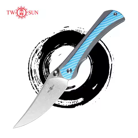 TWOSUN TS283 Pocket Folding Knife 14C28N Steel Blade Titanium Handle Inlay G10 EDC Tool Survival Cam