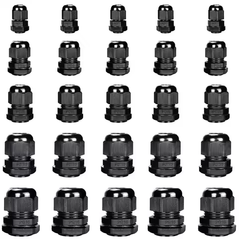 10PCS Cable Gland Kit IP68 Waterproof Black Plastic Cable Gland Wire Cable Electrical Connector