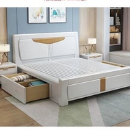 [Sg Sellers] Solid Wood Bed 1.8 Double Bed Storage Bed Bed Frame with Headboard Mattress with Bedside Table with Drawer Leather and Solid Wood Bed Frame Single/Queen/King Bed Frame