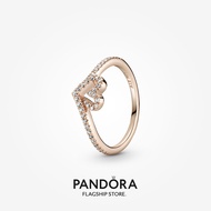 Pandora 14k Rose Gold-Plated Sparkling Wishbone Heart Ring