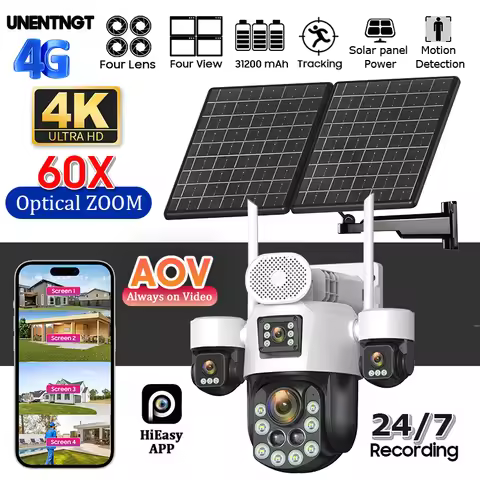 60X Optical ZOOM Camera 4K AOV 4G/eSIM Solar Camera Home Outdoor 60X Optical ZOOM Four Lens Security